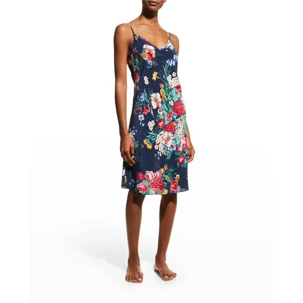 Johnny Was Silk Floral Slip Dress Navy Blue Boho Midi MS9721M Size‎ Medium - Picture 2 of 7